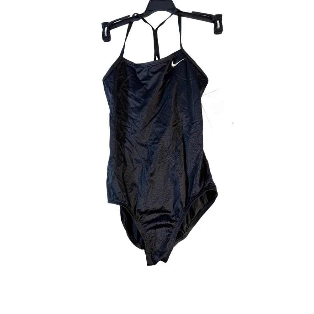 Nike Girls Solid Racerback One Piece Swimsuit Black NESS9644-001 Size‎ M 10-12Y